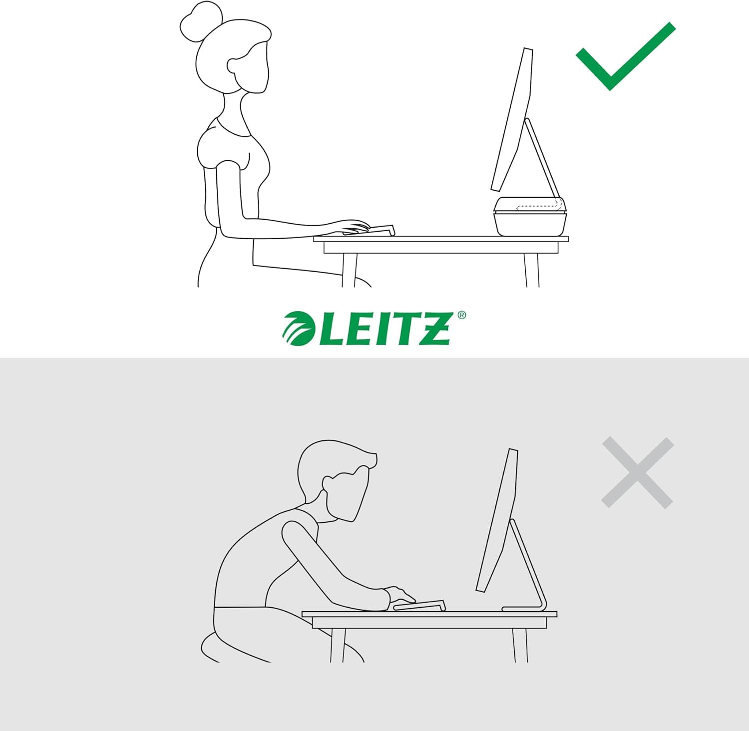 Leitz Ergo Supporto per Monitor Regolabile con 2 Impostazioni di Altezza, 20,9 x 11,2 x 48,3 cm, Grigio Velluto, 65040089