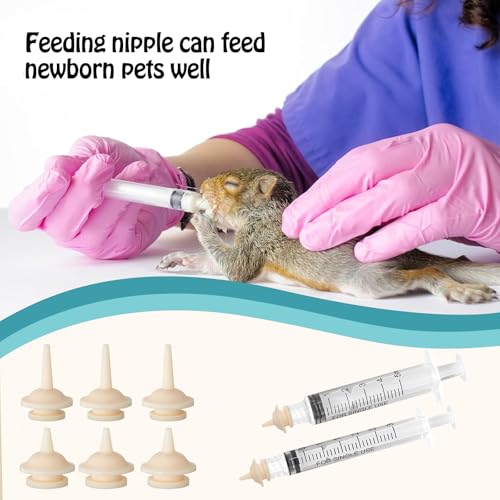 LunarCharm 6-teiliges Sauger für Kätzchenflaschen Wiederverwendbares Fütterset für Kätzchenflaschen Nippel mit Spritzen für Welpen, Kätzchen und andere Neugeborene Haustiere