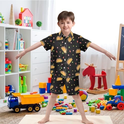 Image of visesunny Funny Boy's 2 Pieces Shirt and Short Set Casual Shirts Short Sleeve Beach Shorts Summer Outfits for 3-10 Years Kids