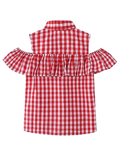 Noomelfish Girls Ruffle Cold Shoulder Top Blouse Short Sleeve Button Down Shirts (4-12 Years)2