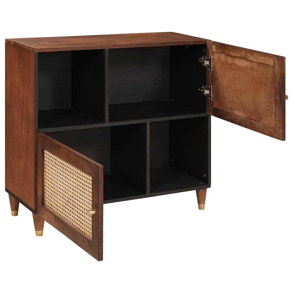 Buffet en bois massif de mangue, 2 portes, marron, 80 x 33,5 x 75