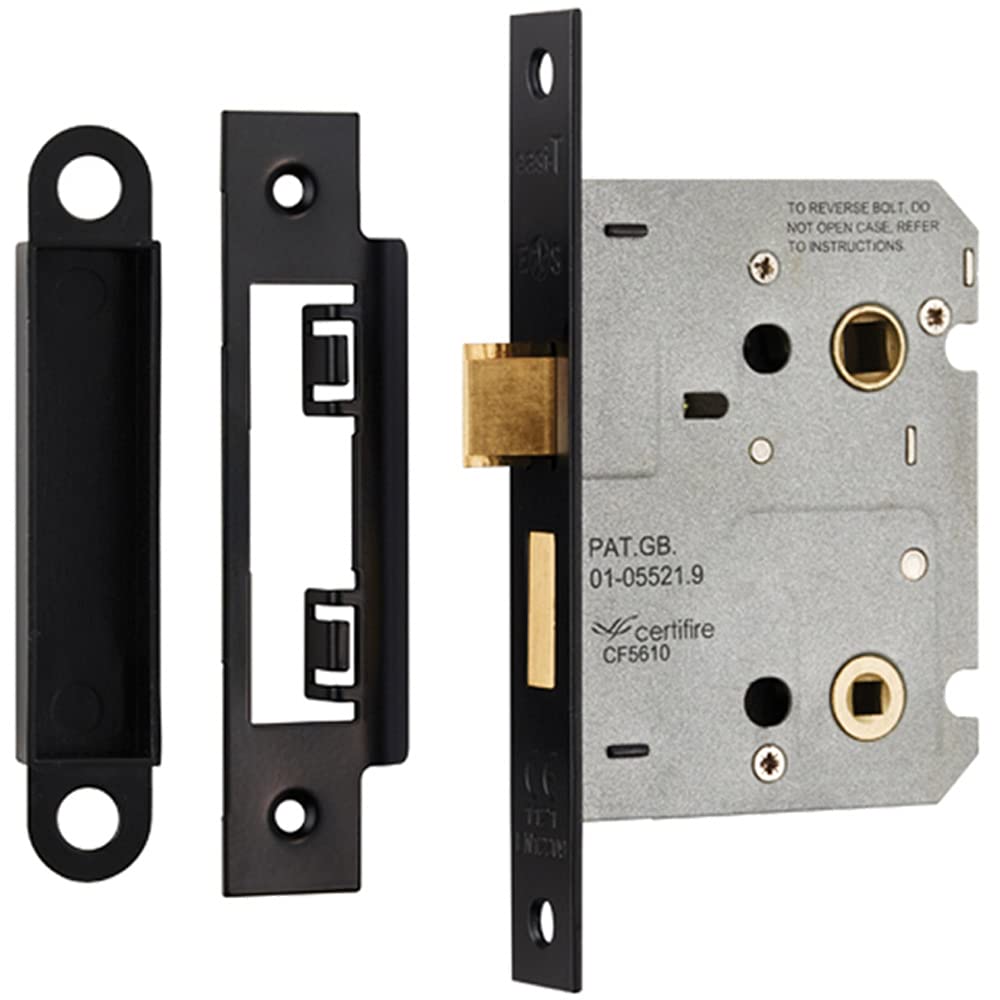 Loops Matt Black Locking Bathroom Door Sashlock Latch - Square Forend - 76Mm - | Thumb Turn Bathroom Door Lock And Latch - Secure Wc Privacy Sashlock - Available In Multiple Finishes