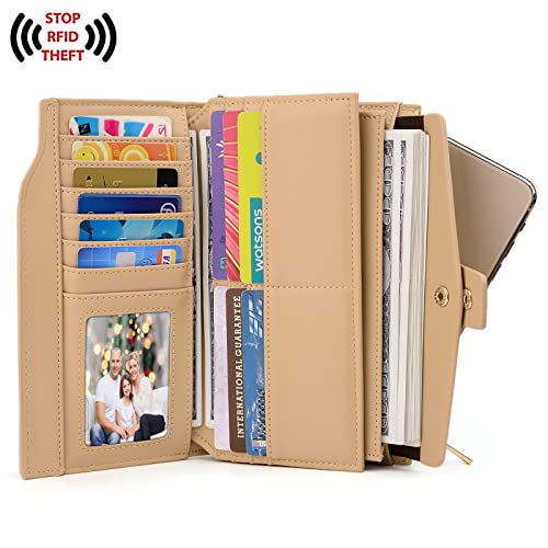 Image of UTO Wallet Women Vegan Leather Wristlet Snap Long Purse Credit Card Holder Elegant Clutch