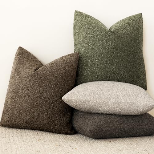 Image of Foindtower Set of 2, Decorative Textured Boucle Throw Pillow Covers Accent Solid Pillow Cases Neutral Soft Couch Cushion Case for Chair Sofa Bedroom Living Room Home Decor 24x24Inch Chocolate