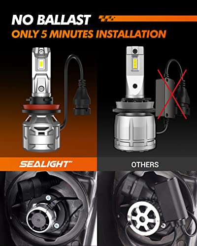 Sealight H11/H9/H8 9005/Hb3 Led Head Bulbs, 36000 Lumen 80W 6500K Cool White Led Lights High And Low Beam, 7 Years Lifespan X5 Upgrade Temperature Control And Adjustable Light Shape - Pack Of 4 #TOP6