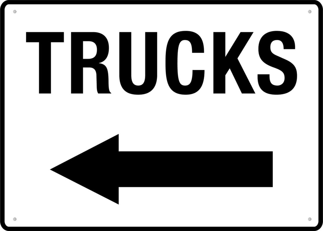 Trucks (Left Arrow) Sign - Rust-Free Aluminum 8"x12", UV-Printed, 4 Pre-Drilled Holes, Durable & Weatherproof for Business