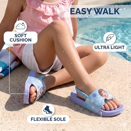 Image of Disney Minnie Mickey Encanto Lightning McQueen Lilo n Stich Sesame Street Little Mermaid Moana Slides Backstrap Slip-On Beach Sandals (Infant /Toddler /Little Kid)