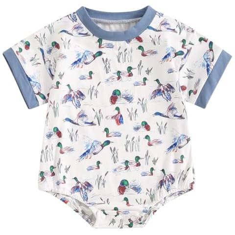 Pudcoco Duck Hunting Baby Clothes Infant Boys Girls Mallard Duck Romper Short Sleeve T-shirt Bodysuit Summer (White, 0-3 Months) Cover