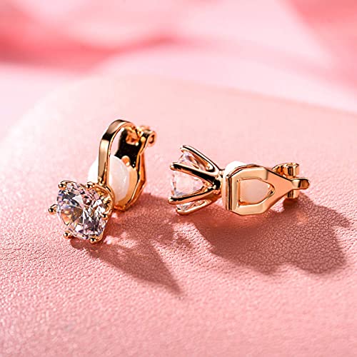 14K Rose Gold Plated 1.5 Carat Cz Clip-On Earrings - 7.5Mm Round Cut Simulated Diamond Clip-Ons #TOP5