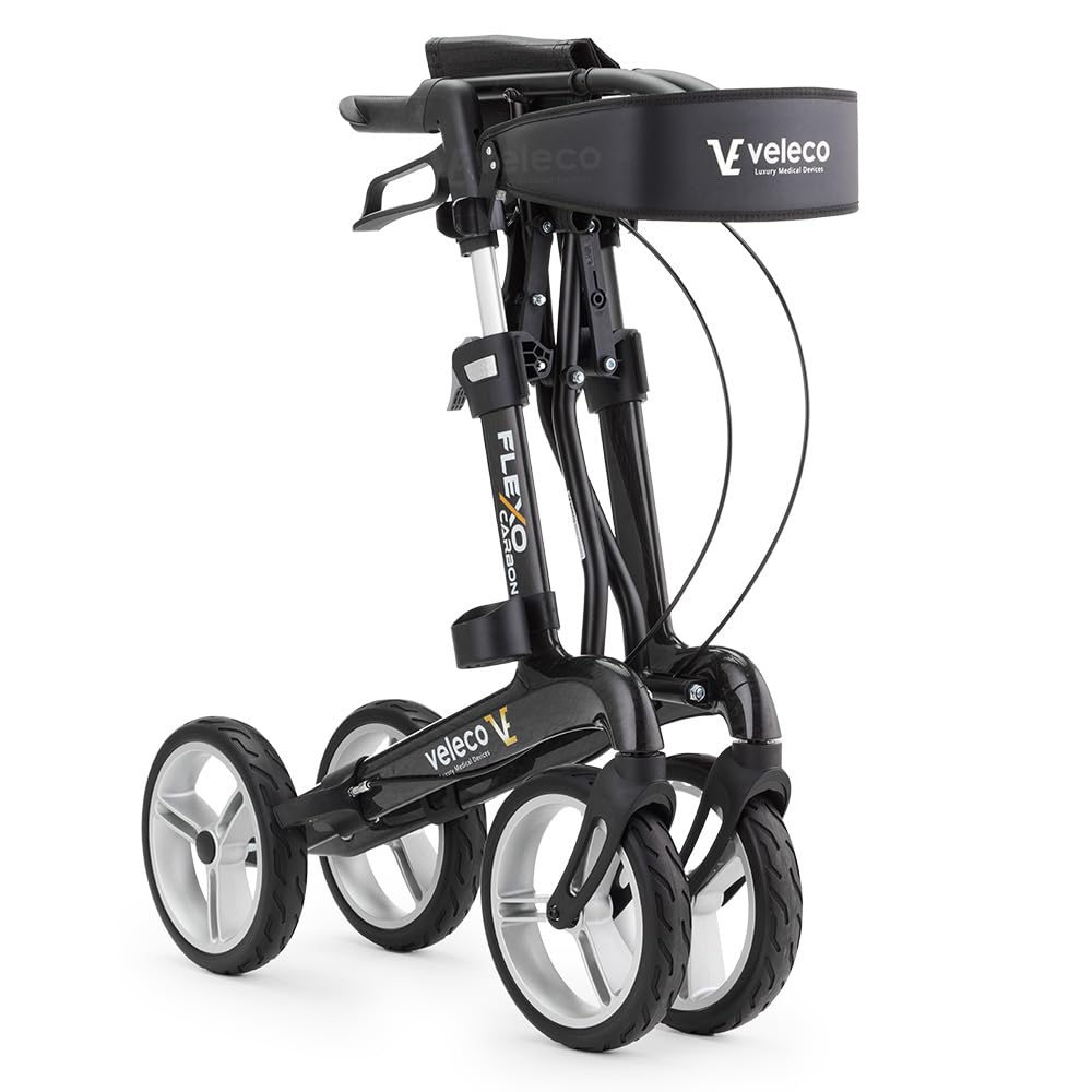 Veleco Deambulatore pieghevole in carbonio Flexo a 4 ruote e leggero (nero)