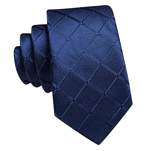 Image of Hi-Tie Father and Son Tie Set Striped Plaid Ties for Men and Boys Silk Necktie Pocket Square Set for Wedding Gifts