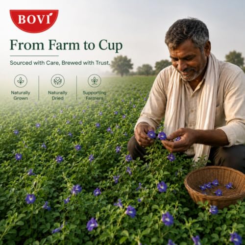 Image of BOVI Butterfly Pea Flower Tea Loose Petals - 50gm | Aparajita /Shankhpushpi Herbal Tea | Caffeine & Chemical Free | Supports Weight loss & Antioxidant Rich Wellness