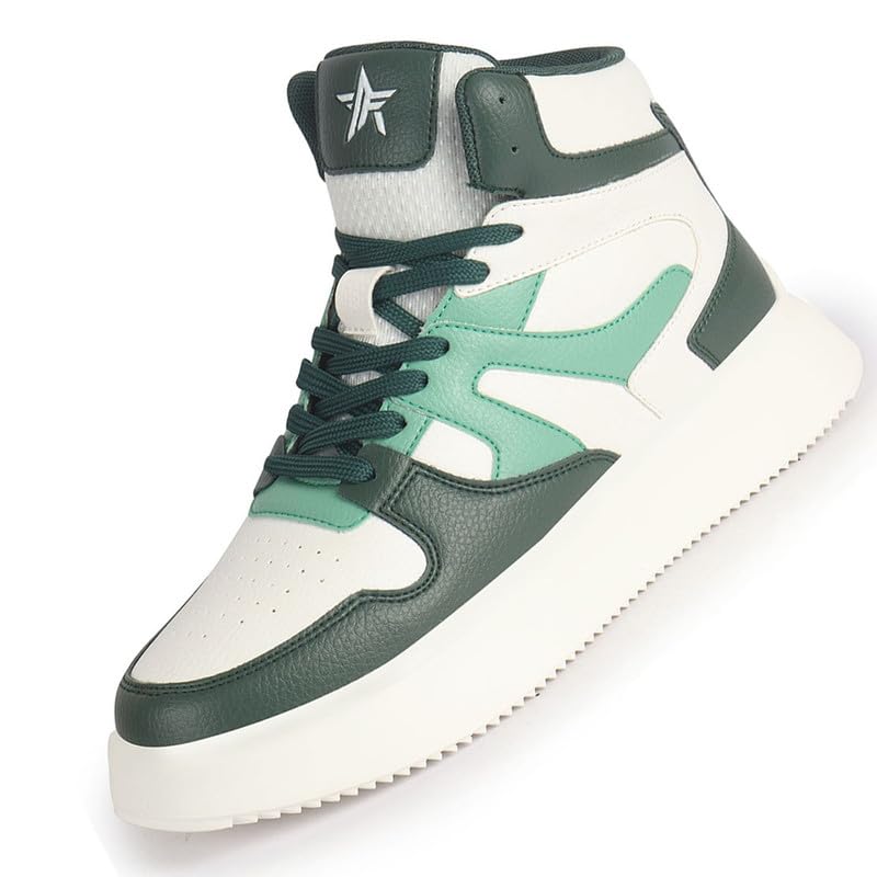 Image of FAUSTO Men High Top Colorblocked Ankle Lace Up Sneakers | Lightweight Casual Shoes with Memory Cushion Insole | Anti Skid Comfort Grip Sole
