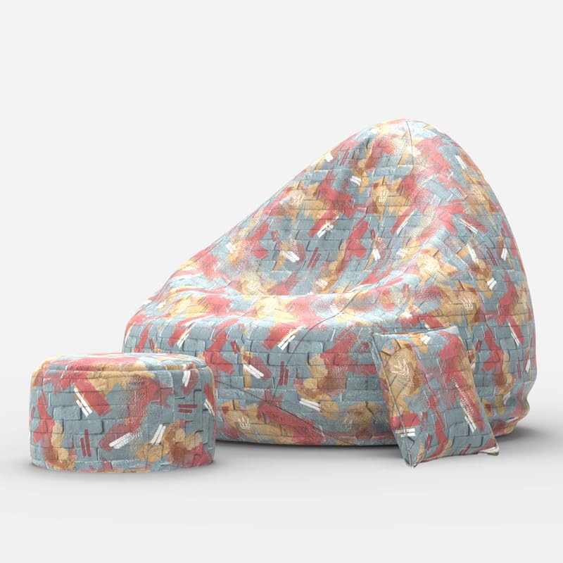 Image of Biggie Bean Bag with Beans Filled XXXXL Bean Bag- Full Printed Bean Bag Sofa with Cushion and Footrest - Official : Oreka Home Bean Bag - Comfort Level : Standard - (Theme : Cosmic Canvases)