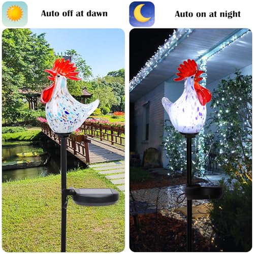 Afirst 980C Decorative Solar Lights Outdoor Solar Rooster Stake Lights Hand Blown Glass Decorative Garden Pathway Lights Outdoor Waterproof Glass Stakes thumb #2