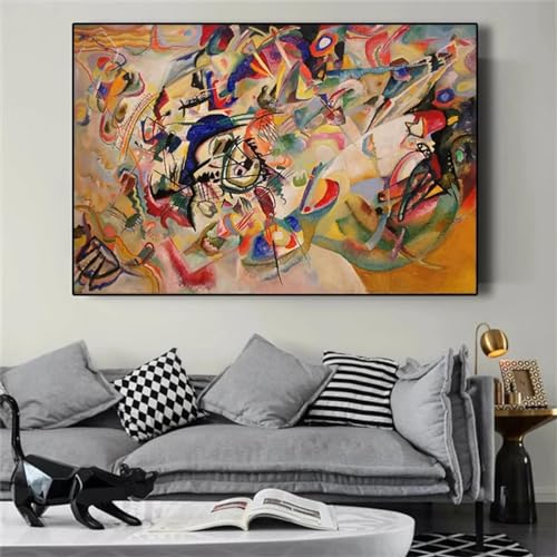 Toile graffiti abstrait coloré 60x110 cm avec cadre noir pour salon