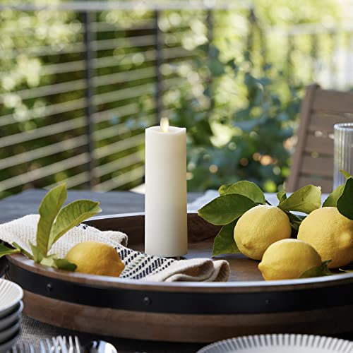 Image of Luminara Outdoor Slim Pillar Flameless LED Candle, Ivory 2 inch x 6.5 inch, Moving Flame Weather Resistant Timer Ready Battery Operated Safe Melted Edge