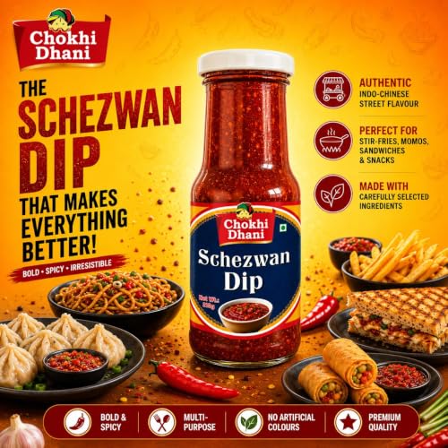 Image of Chokhi Dhani Schezwan Dip 210g | Spicy Indo-Chinese Dip & Spread | Ready-to-Use Schezwan Sauce for Momos, Spring Rolls, Sandwiches, Noodles & Fried Rice