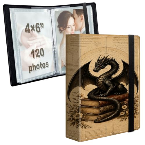 Image of Photo Album 4x6 120 Photos with Strong Elastic Band, Vintage Dragon