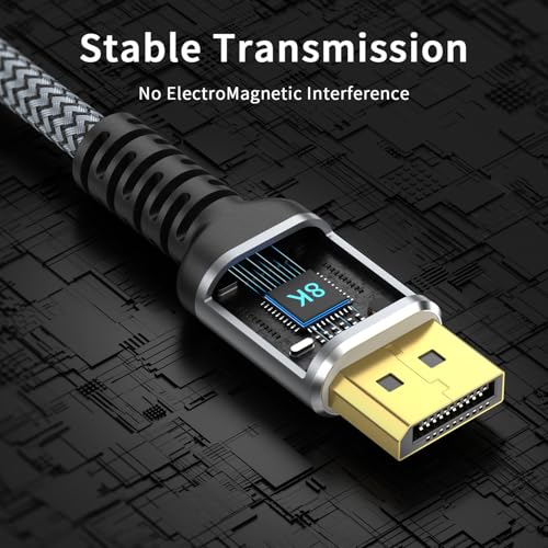 8K DisplayPort Cable,DP 1.4 Cable 6.6ft(8K@60Hz,4K@144Hz,2K@240Hz) Support 32.4Gbps,Gold Plated Connector,High Refresh Rate for Gaming Monitor,HDR,FreeSync G-Sync,Graphics Card,PC