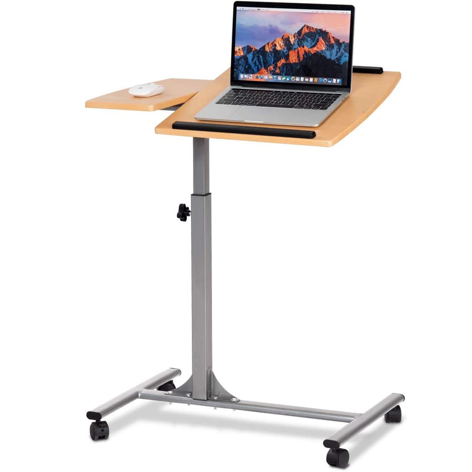 LIFEZEAL Scrivania per Laptop, Tavolino da Divano, Letto, Piano Inclinabile Porta PC, Computer, Notebook, Serviletto, 4 Ruote, Altezza Regolabile, per Soggiorno, Ufficio, Camera da Letto, Noce