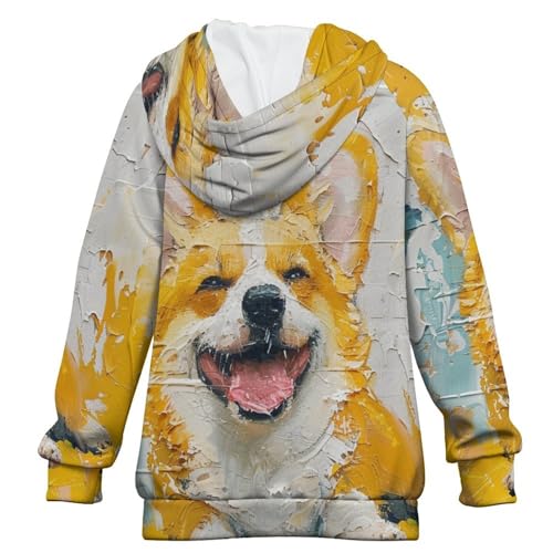 Yellow CorgiChildren's Raglan Sleeve Hoodie, Suitable for Home And Outdoor Use10-11Y2