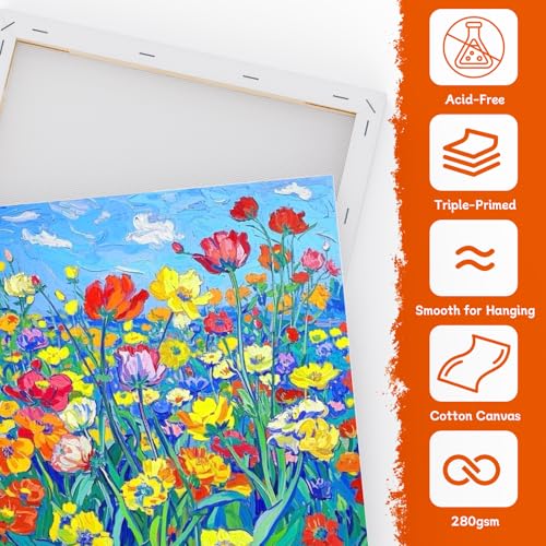 Koncci Leinwand zum Bemalen, 10 Stück 5 Größe Keilrahmen,10x15, 15x20, 20x25, 25x30, 30x40cm(je 2 Stück), 280g/m² Dreifach Grundiert Baumwolle Leinwand, Leinwände für Acrylfarbe, Aquarell, Öl, Gouache