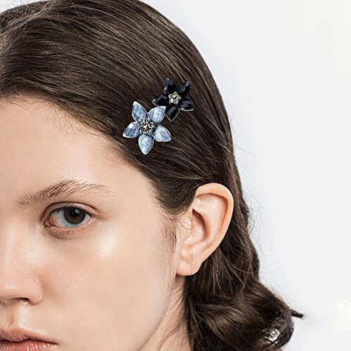DonLeeving 2 PACK Crystal Flower Leaf Hair Clips Fashion Sparkly Glitter Rhinestones Hair Barrettes Hairpin Hair Styling Accessories miniatura 6