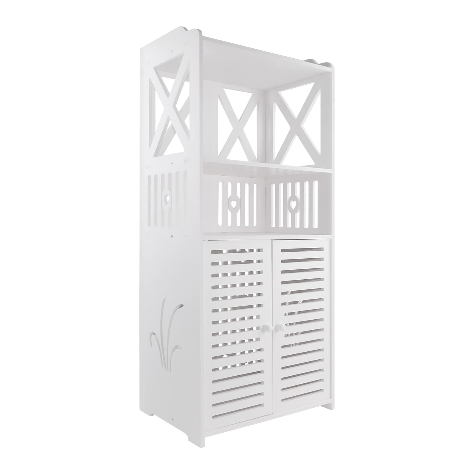 White Bathroom Cabinets Free Standing Display Cabinet, Bathroom Storage Cabinet with Double Doors Storage Cupboard MDF & Shelves, Home Storage Furniture Organizer Unit for Living Room Kitchen Entryway