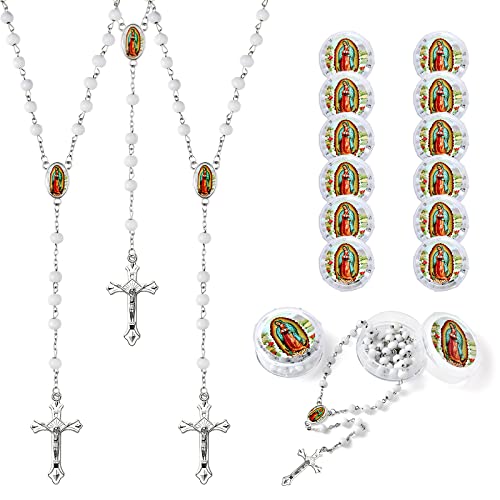 12 PCS Our Lady Of Guadalupe White Bead Scented Rosaries For Baptism Gifts Rosaries In Bulk For First Communion Party Favors Girls Boys Rosarios Catolicos 12 Pack Para Recuerdos De Bautizo for Funeral