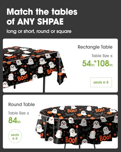 Image of Pureegg Plastic Table Cloth Disposable 8 Pack, 54 x 108 Inch Table Cloths, Vampire Party Decorations, Halloween Tablecloths, Rectangle, Plastic Cover, Leakproof & Sturdy, Halloween Black