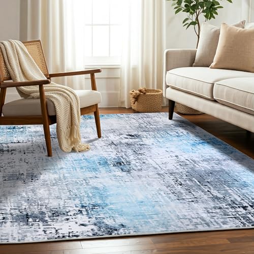 Delara Machine Washable Area Rug, Soft & Durable, Non-Slip, Stain Resistant Rug for Bedroom, Living Room, Dining Room, High Traffic Areas. (Blue, 8' X 10')
