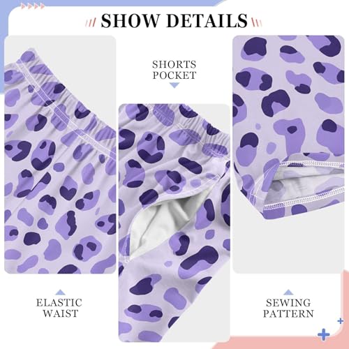 Pajama Pants Sleep Pants Soft Elastic Waist Pajama Lounge Pants Light Purple Leopard for 6-14 Years Old4