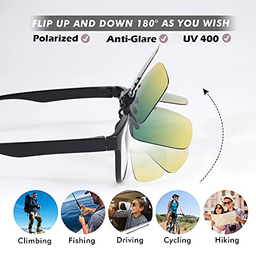 Image of Hifot Clip on Sunglasses 4 Pack,Polarized Lens Fit Over Prescription Glasses,Flip up Rimless Sunglasses