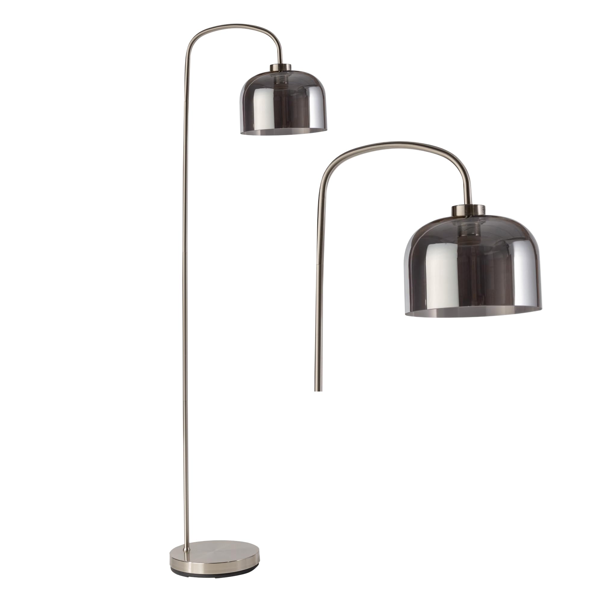 Firstchoicelighting Satin Nickel & Smoke Francine - Satin Nickel Arched Floor Lamp With Smoke Glass Shade