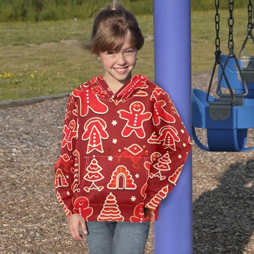 Kids Hoodies Sweaters Christmas Gingerbread Man Hooded Sweatshirts with Big Pockets for Boys Girls B04004044