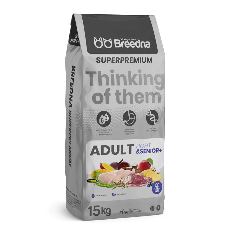 BREEDNA - Light&Senior+ 15kg | Pienso Hipoalergénico para Perros con Carne de Pato | Comida para Perros Ideal para Control de Peso | Pienso Light para Perros Senior | Nutrición 100% Natural