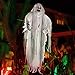 5.7 Ft Hanging Ghost - Scary Halloween Decorations - Life-Size Grim Reaper Prop with Skull - LED Glowing Eyes, Creepy Sound for Spooky Indoor/Outdoor Decor - Large Haunted House Decoration - White