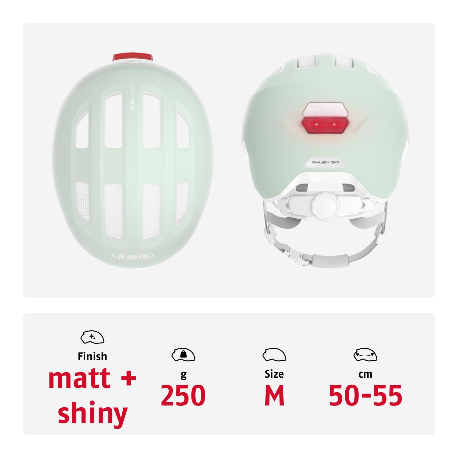 Abus, Casco per Bambini ABUS Smiley 3.0 ACE LED Casco da Ciclista per Bambini Piccoli con Vestibilità Avvolgente e Spazio per una Treccia, per Ragazze e Ragazzi
