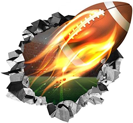 Customized For You Large 3D Wall Decal - Self Adhesive and Removable Vinyl Sticker - Break Through Image - Mural Art - Decor for Boys and Kids Bedroom, Study Room (Flying Fire Football (24"x24"))
