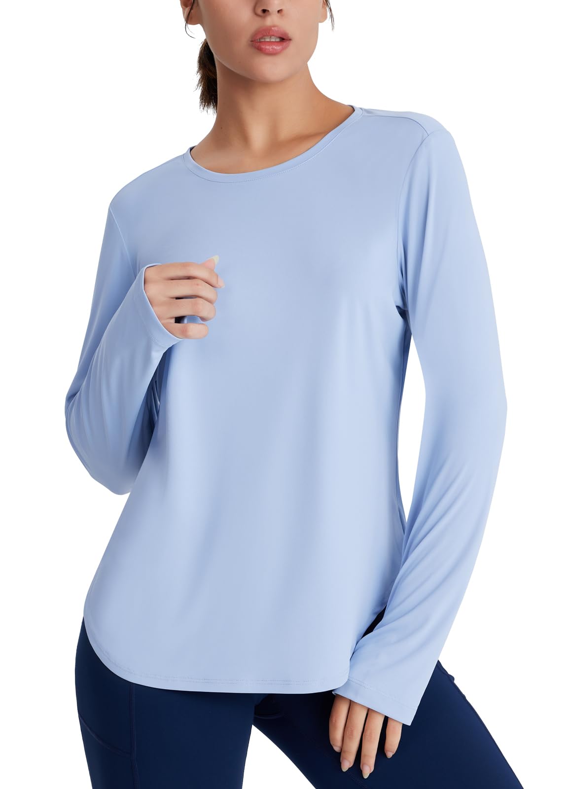 Emlovm SPF Sun Shirts for Women Long Sleeve UV Protection UPF 50+ Tops Lightweight Workout Clothes Quick Dry for Hiking Blue Medium