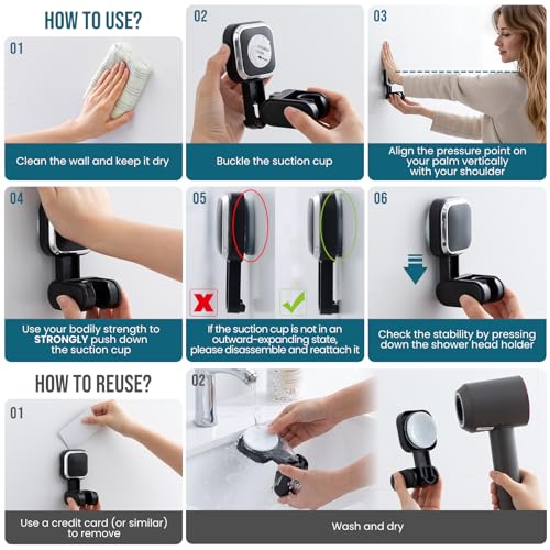 Image of TAILI Suction Cup Shower Head Holder Handheld Showerhead Bracket Adjustable Shower Holder, Removable Handheld Showerhead & Wall Mounted Suction Bracket