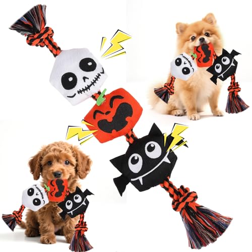 EXPAWLORER Halloween Dog Squeaky Toy - Interactive Doggie Rope To...