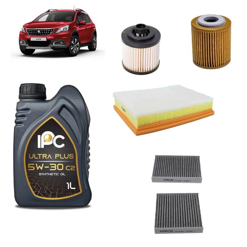 Kit tagliando 4 filtri + 5L olio 5W-30 IPC C2 compatibile con Peugeot 2008 i 1.5 BLUEHDI 100 Gasolio 2018+