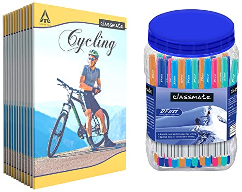 Image of Classmate Long Notebook, Single Line (Pack of 6) BFirst Ball Pen (Blue)- Pack of 50