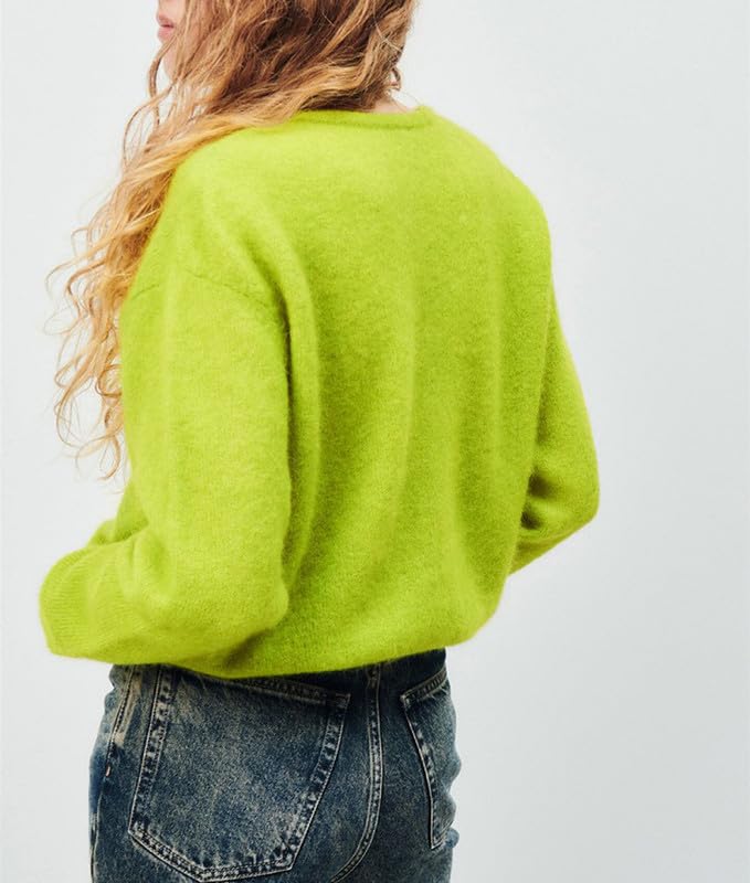 Image of Women Button Down Cardigan Long Sleeve Crewneck Sweater Vintage Lightweight Knit Jacket Fall Going Out Top