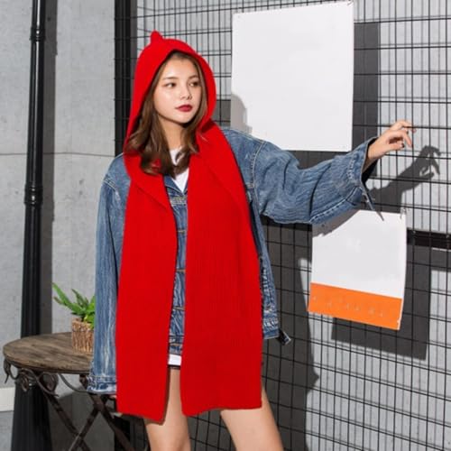 Women Ribbed Knit Wool Hooded Poncho with Hat Warm Scarf Beanies Long Solid Pashmina Earflap Shawl Wrap Head Neck Warmer2