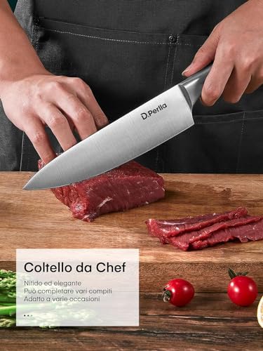 D.Perlla Set Coltelli da Cucina 16 Pezzi in Acciaio Inossidabile, Ceppo Professionali con Blocco in legno - immagine 5