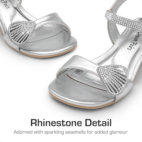 Image of DREAM PAIRS Girls Sandals Ankle Strap Square Toe Low Heel Crystal Shell Wedding Party Flower Dress Shoes for Little Kids /Big Kids