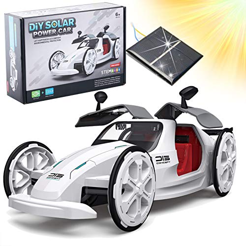 Masefu STEM Solar and Battery Powered Car Toy, DIY Eco-Engineering Science Assembly Vehicle with Openable Car Doors, Power by Sun Educational Experiment Building Car Kit for Kids 6+ Years Old Kids